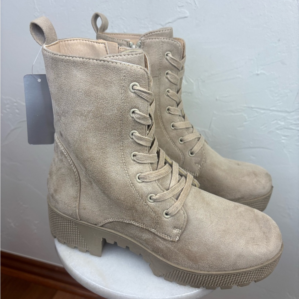 SAMILOR Combat Boot Cream Ecru Beige Tan NEW Lace Chunky Shoe Women 10‎